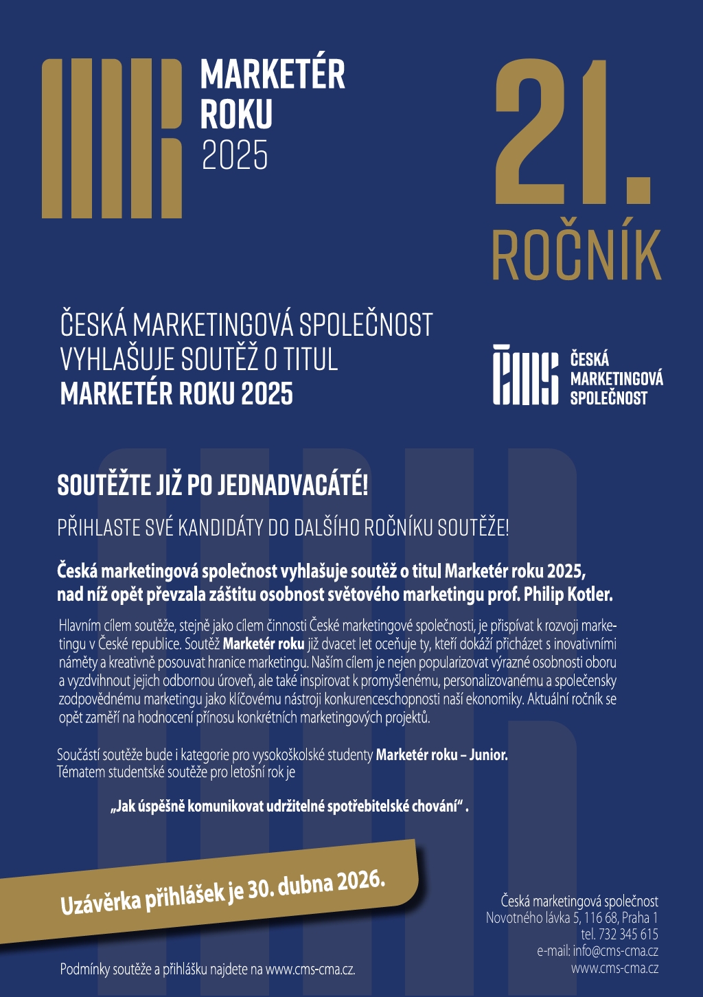 Česká marketingová společnost - Soutěž Marketér roku 2025